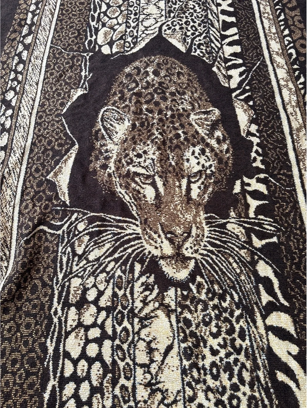 Vintage Hi Pile Leopard Throw Blanket by San Marcos Animal Print 56x76